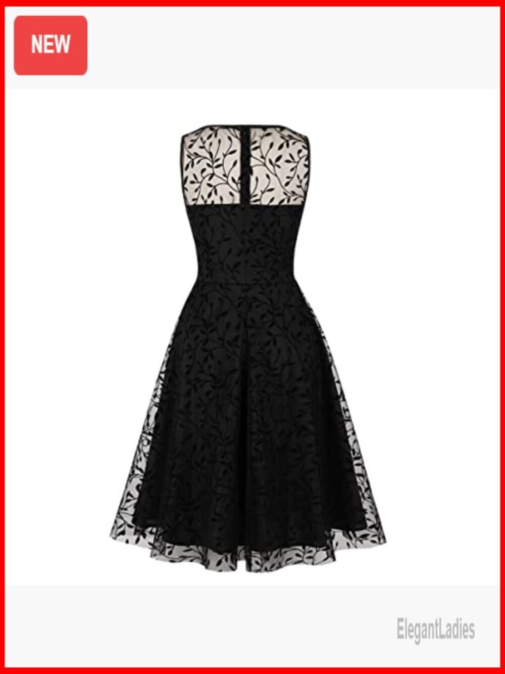 Vintage Floral Embroidery Swing Dress Illusion Mesh A-Line Cocktail - Picture 2 of 7